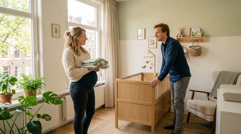 Zwangere vrouw en haar partner richten de babykamer in