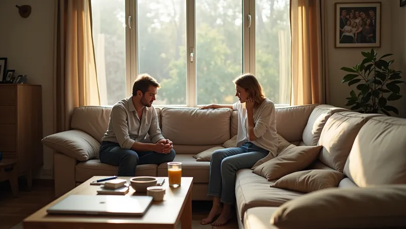 Man en vrouw in een ernstig gesprek op de bank