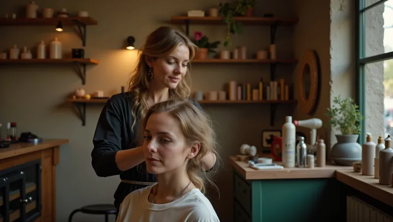 Kapster werkt aan het haar van een klant in haar salon
